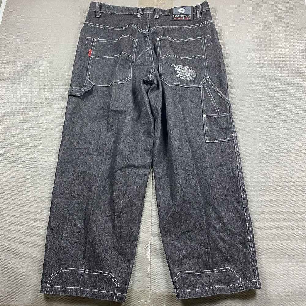 Vintage Southpole Jeans Mens 36x29 Black Carpenter Baggy Wide Skater Embroidered - Picture 9 of 14